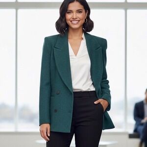 Vintage 90's Paul et Duffier Blazer Jacket Women 10‎ Wool Blue Green Teal Blend